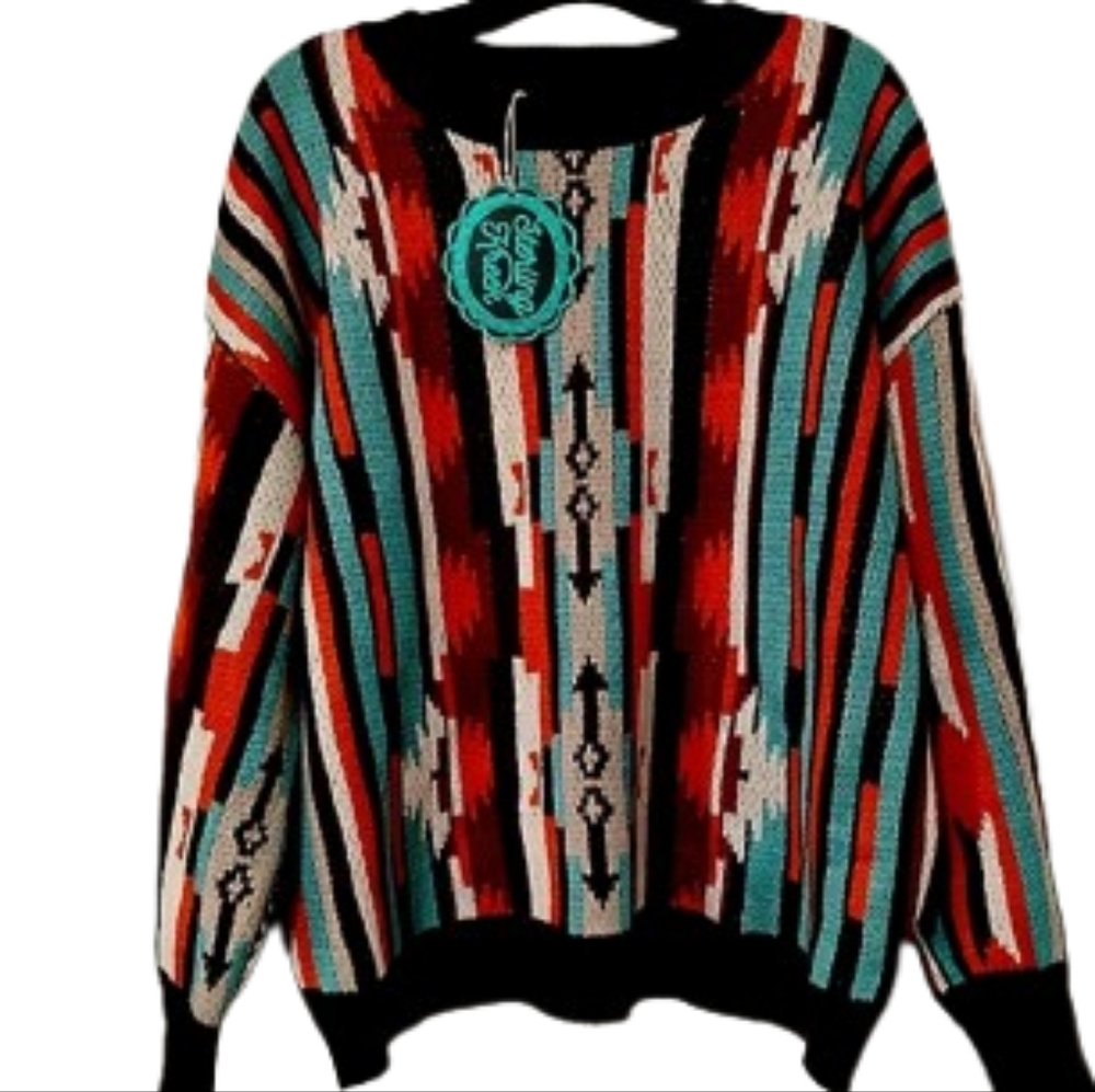 NWT! Drive Down Main Aztec Knit Western Sweater Med Cowgirl Southwestern Tribal